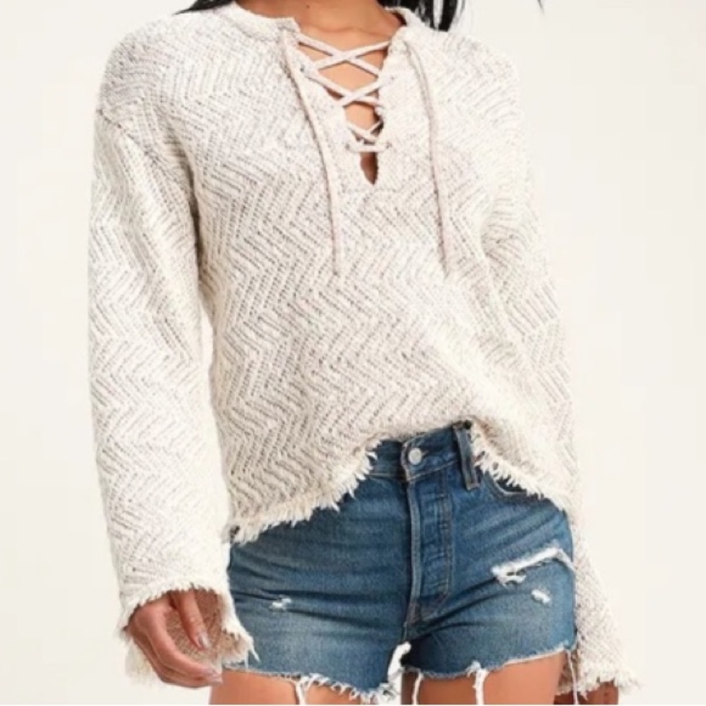 Billabong x Sincerely Jules Sweater Small Cotton Chunky Top Ivory Cream Neutral
